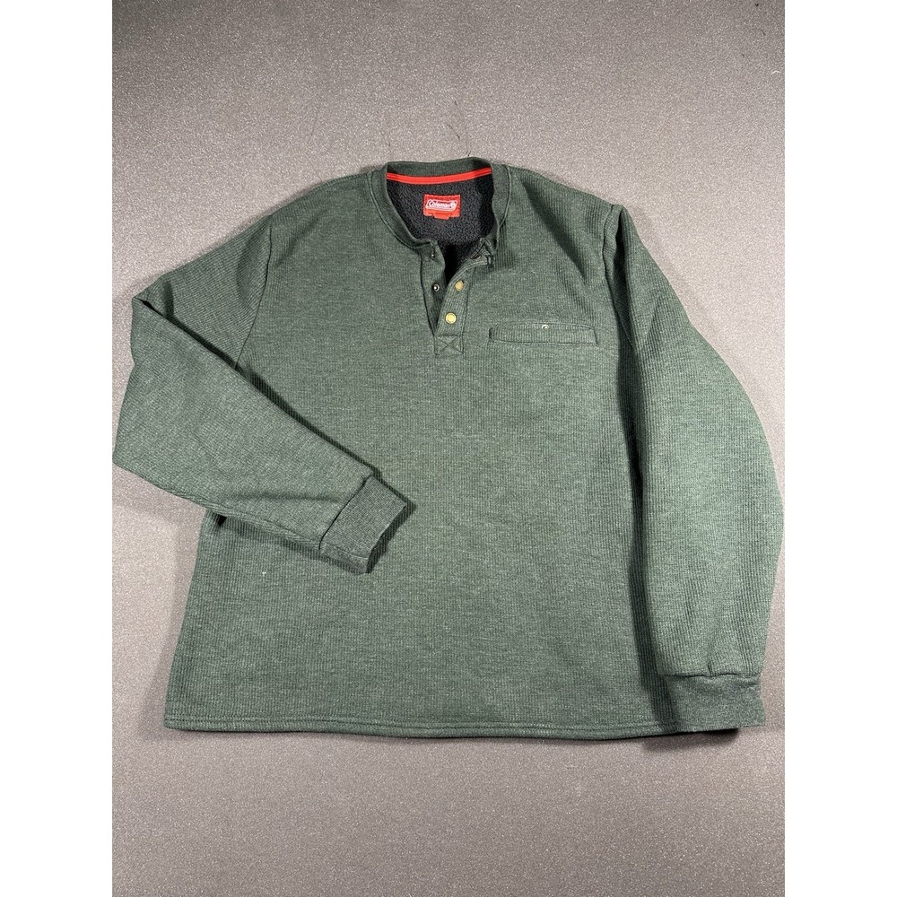 Vintage Men's Coleman Henley Waffle Ling Sleeve Sherpa Lined Green XXL Pullover